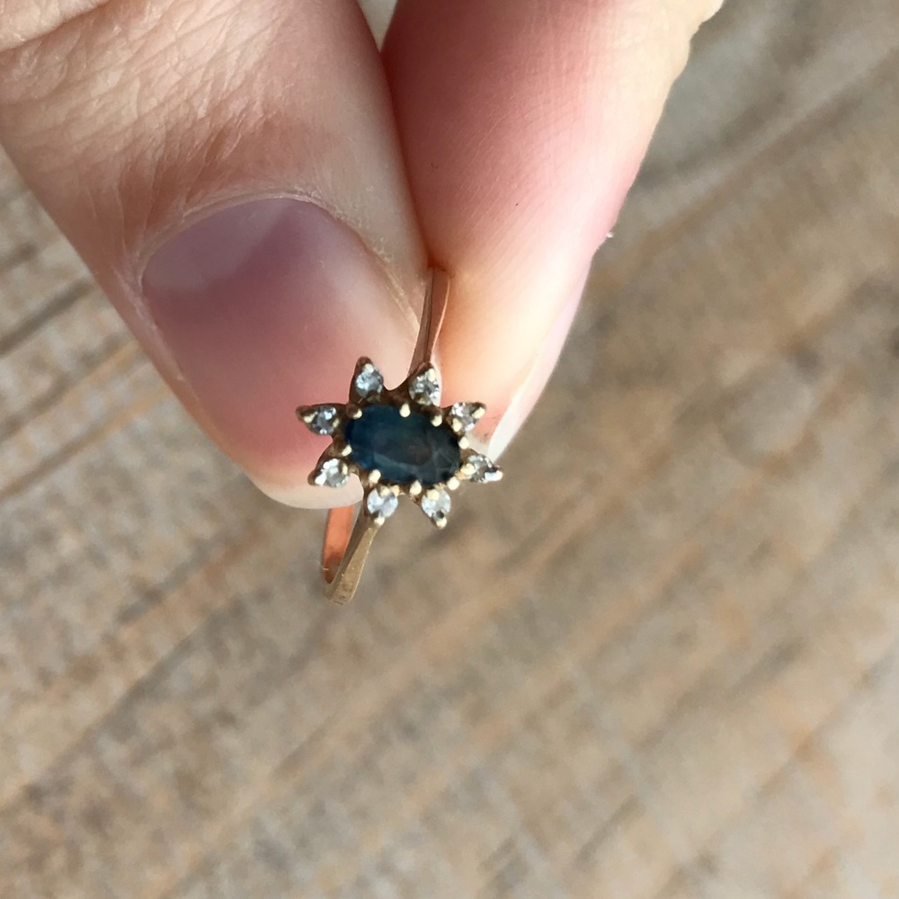 Skinny Sapphire and Diamond 14k gold ring